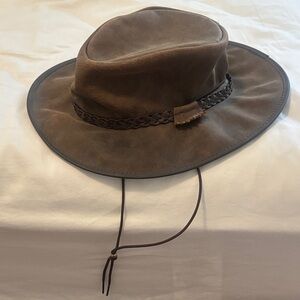 Brown Leather Outback Hat with Braided Band